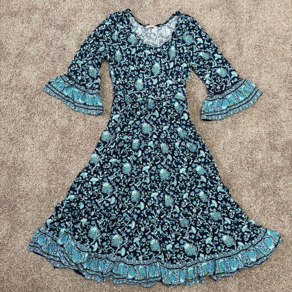 Soft Surroundings Boho Floral Maxi Dress Bell Sleeve Cottagecore Romantic XL - Picture 2 of 9